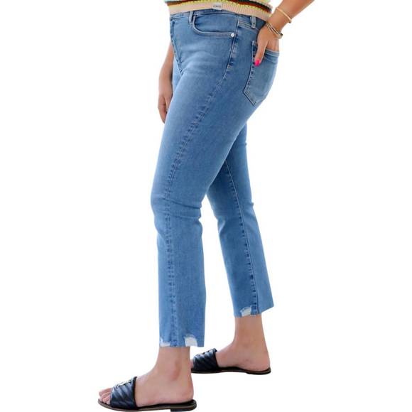 NEW FRAME women's le high straight raw fray jeans in clearwater modern - Picture 2 of 3